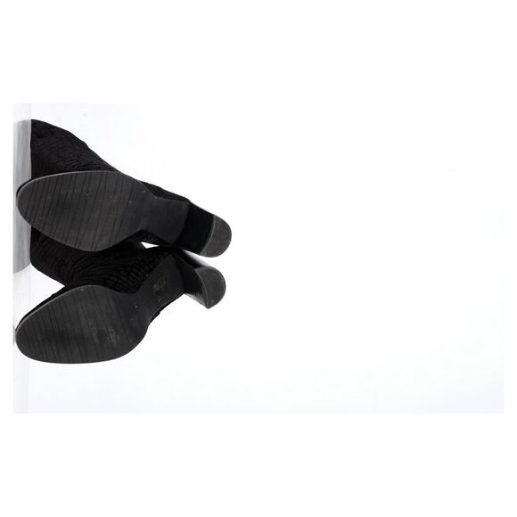 Stuart Weitzman Crocodile-Embossed Knee-High Heeled Boots in Black Velvet - Picture 4 of 12